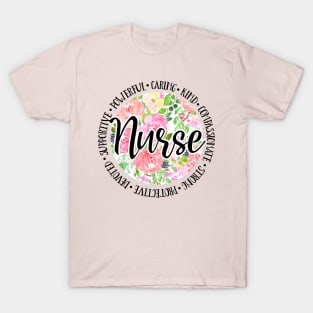 Nurses Floral.....powerful, caring, kind T-Shirt